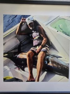 Mike Vos posing with a large striped marlin aboard the Maria Teresa sportfishing boat in the East Cape near Los Barriles, Baja California Sur.